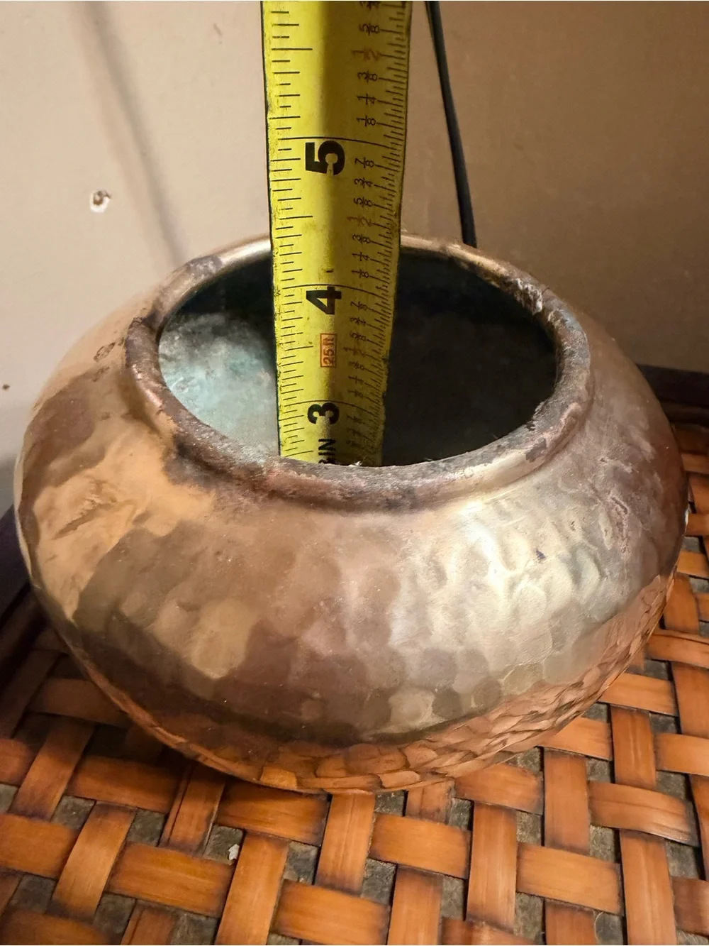 Vintage Hammered Brass Bowl Planter Cachepot Boho Patina Home Decor